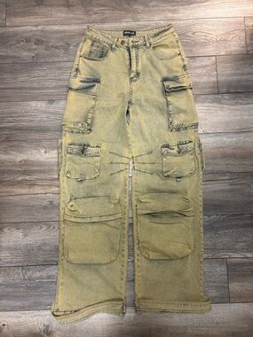 Vigoss LAB Women's Yellow Washed Boyfriend Cargo Jeans